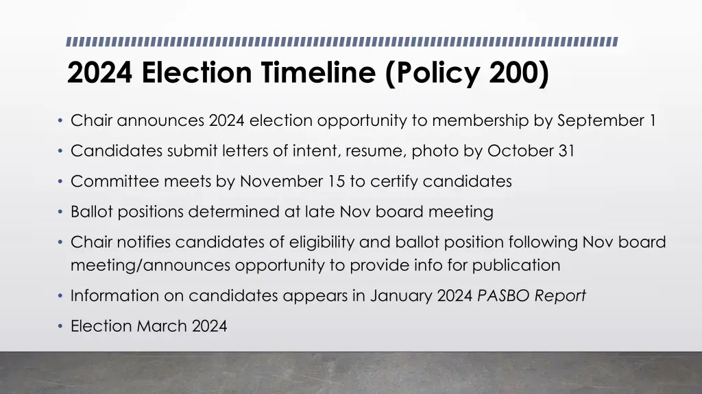 2024 election timeline policy 200