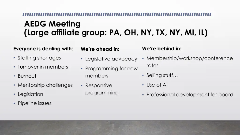 aedg meeting large affiliate group