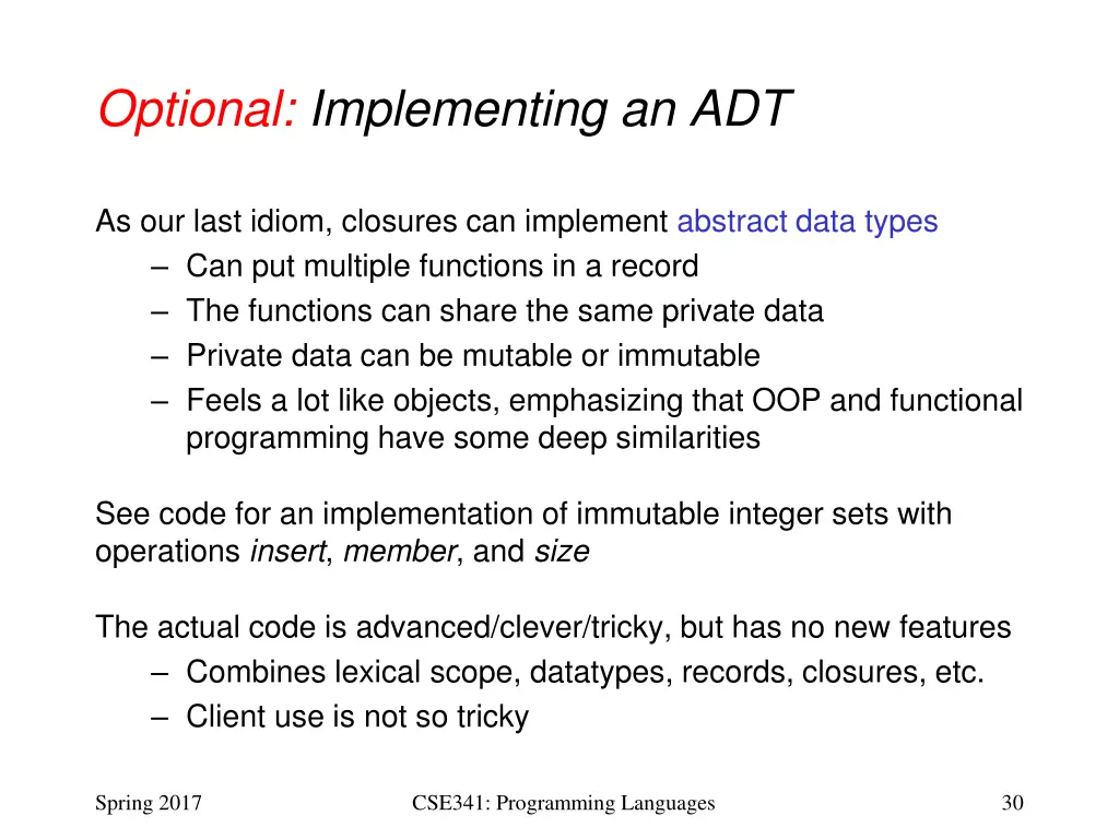 optional implementing an adt