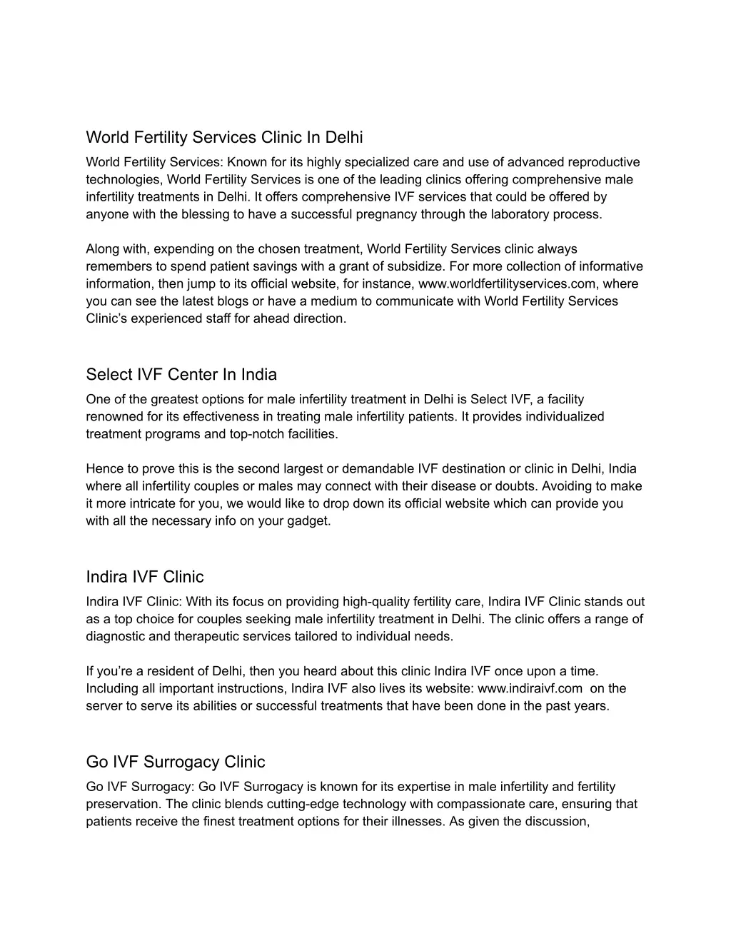 world fertility services clinic in delhi