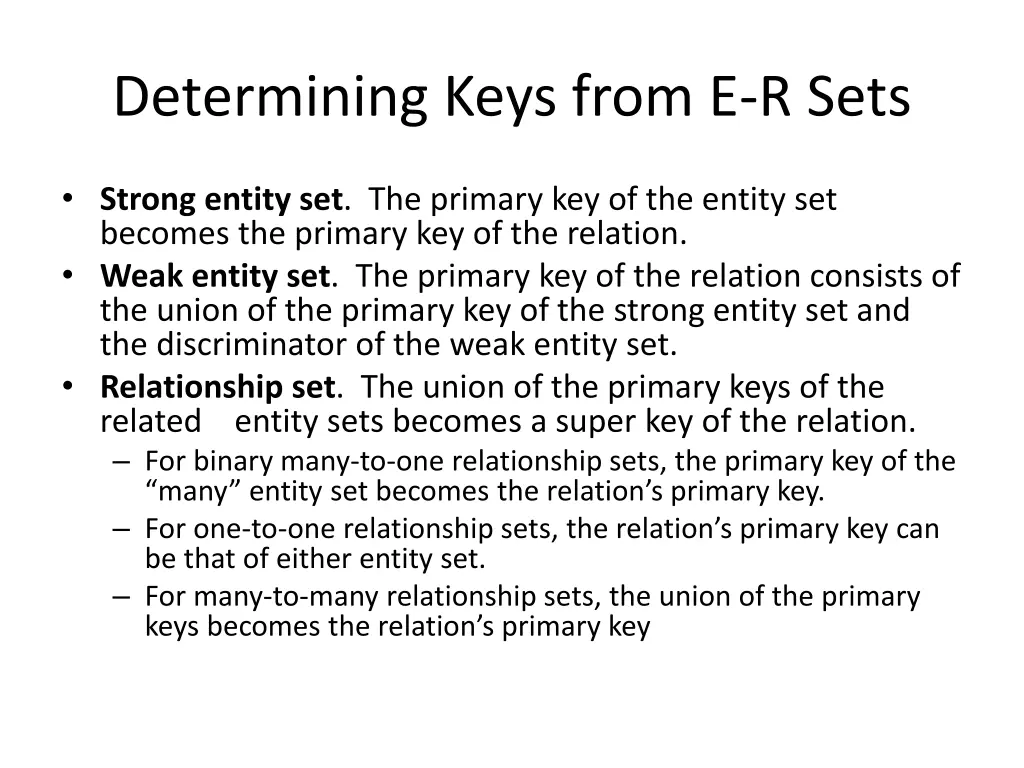 determining keys from e r sets