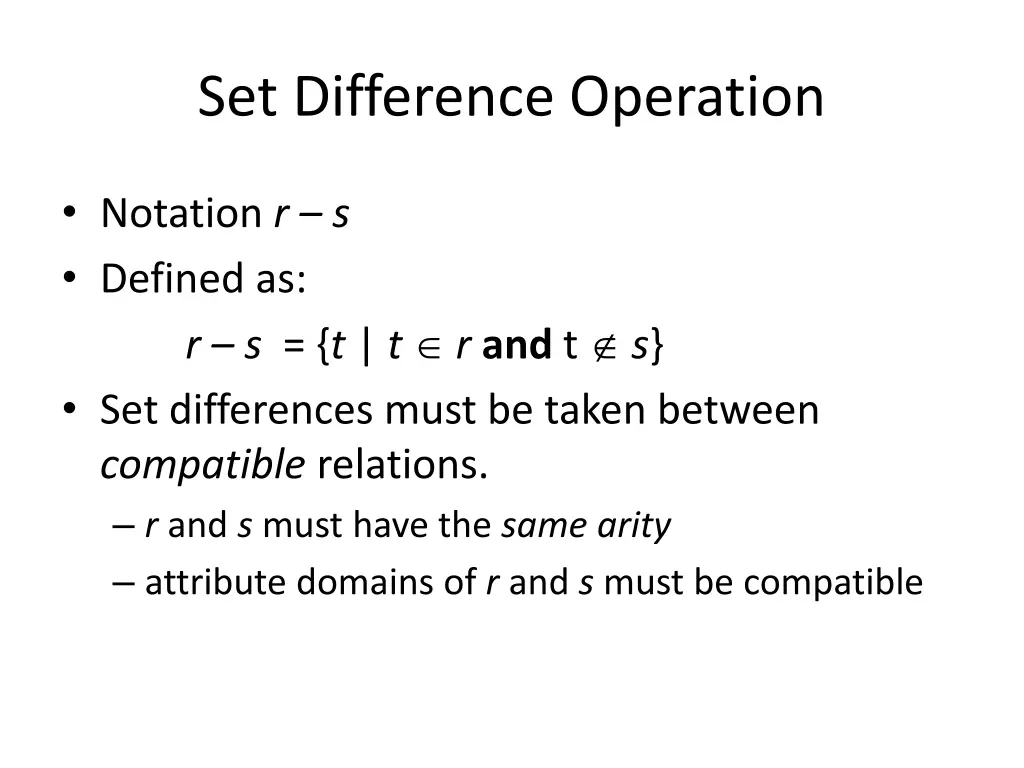 set difference operation