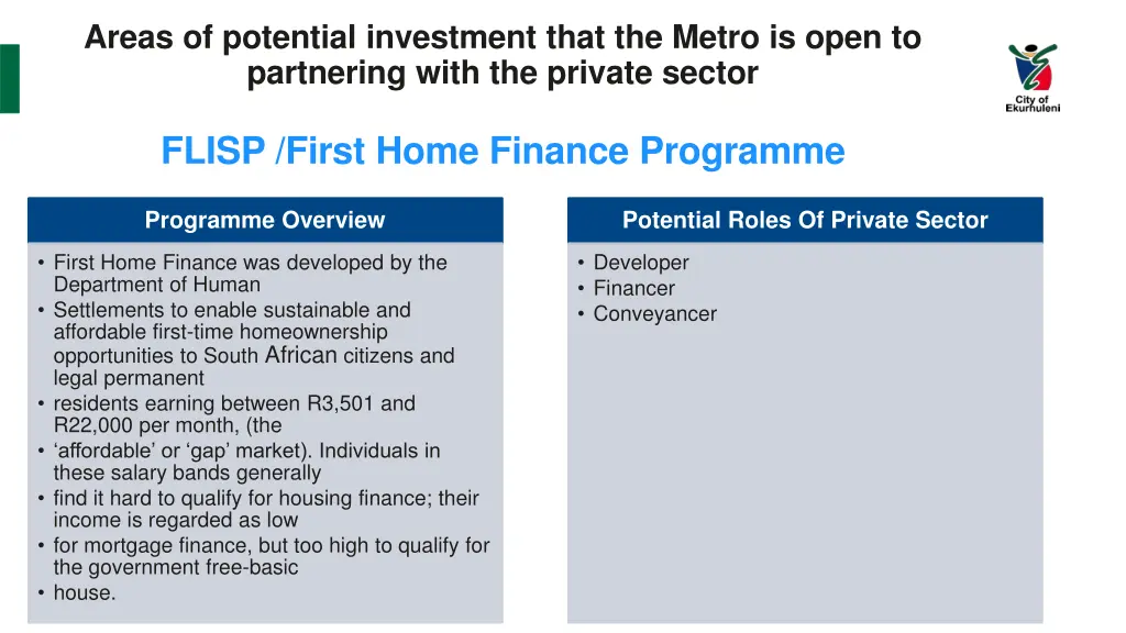 areas of potential investment that the metro