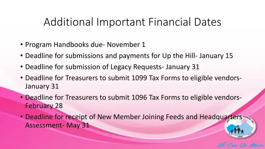 additional important financial dates