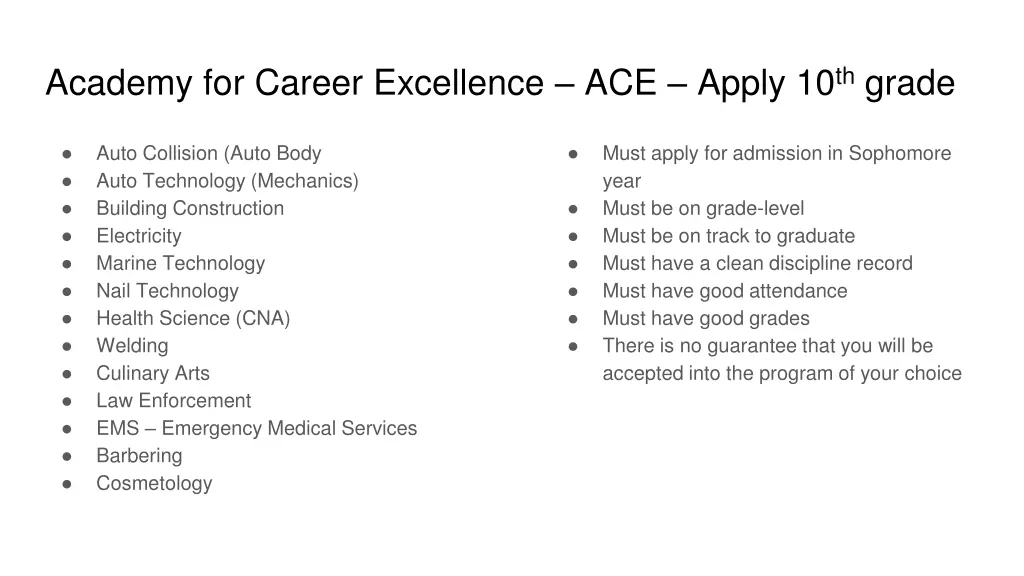 academy for career excellence ace apply