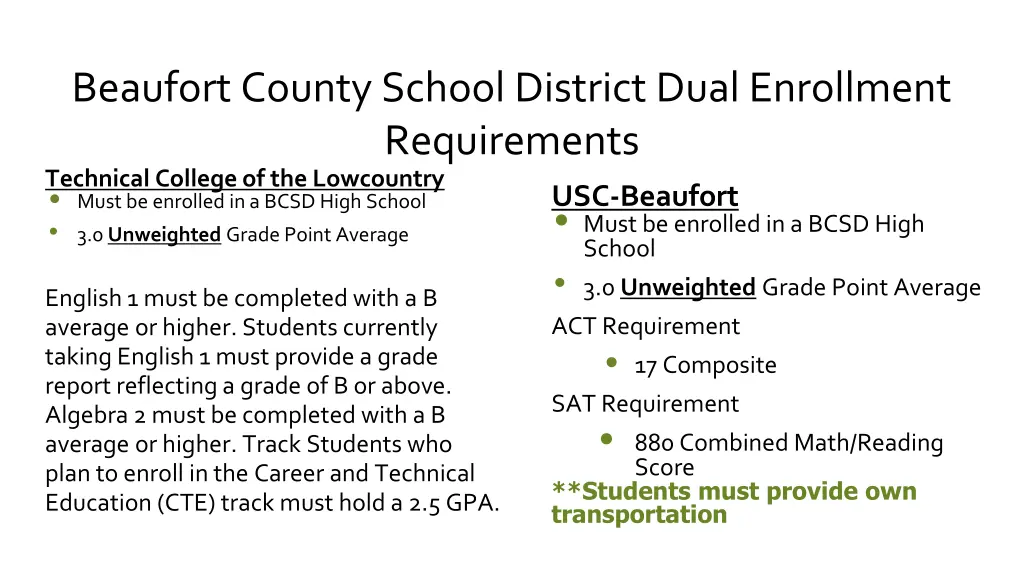 beaufort county school district dual enrollment