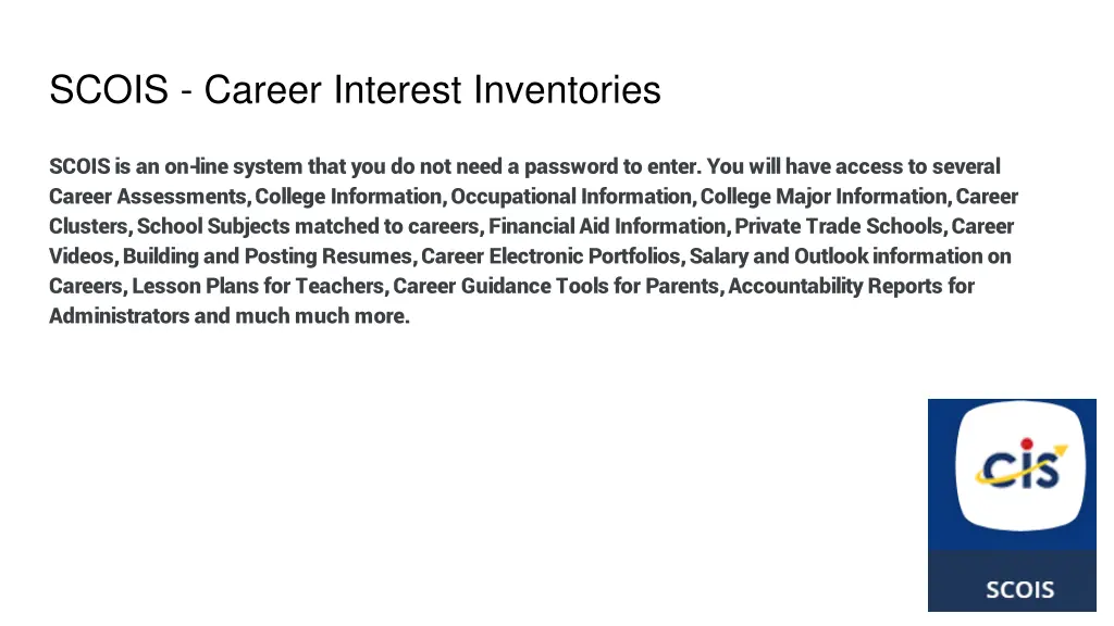 scois career interest inventories