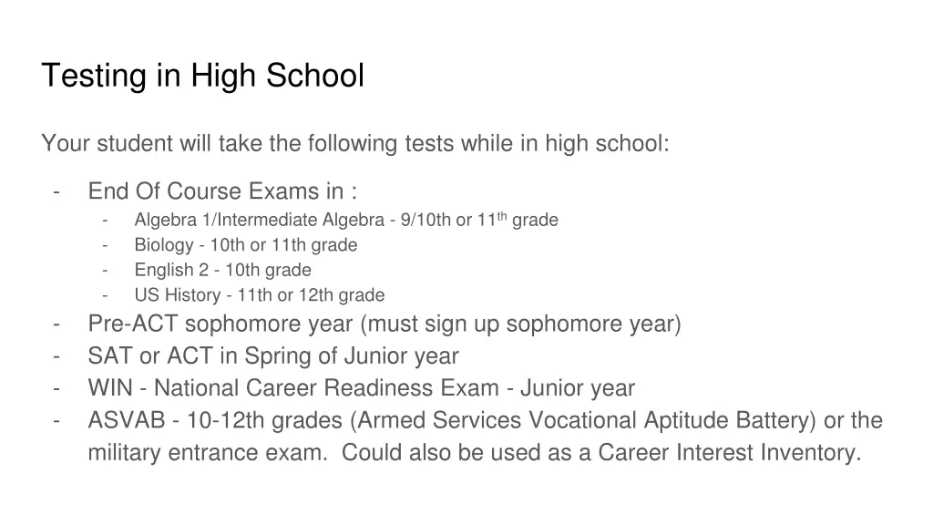 testing in high school