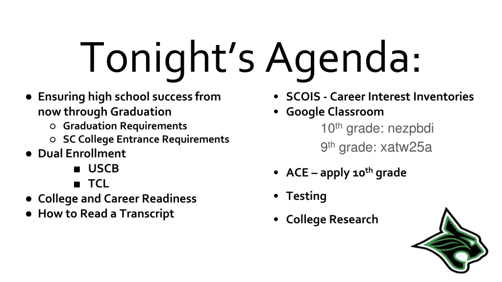 tonight s agenda ensuring high school success