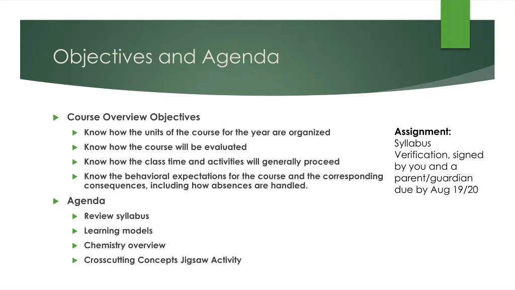 objectives and agenda
