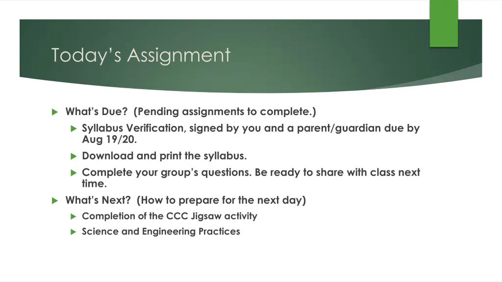 today s assignment