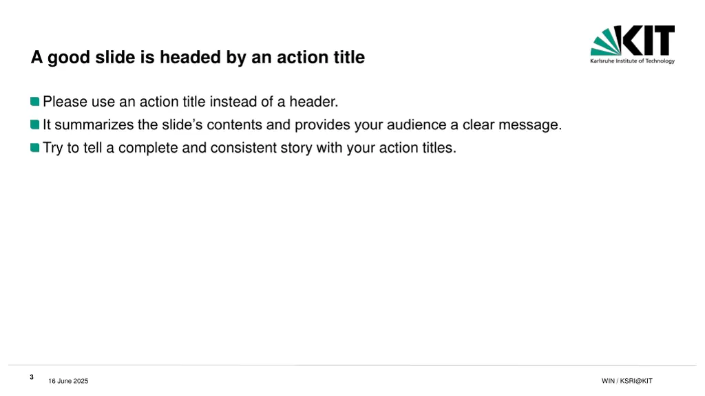 a good slide is headed by an action title