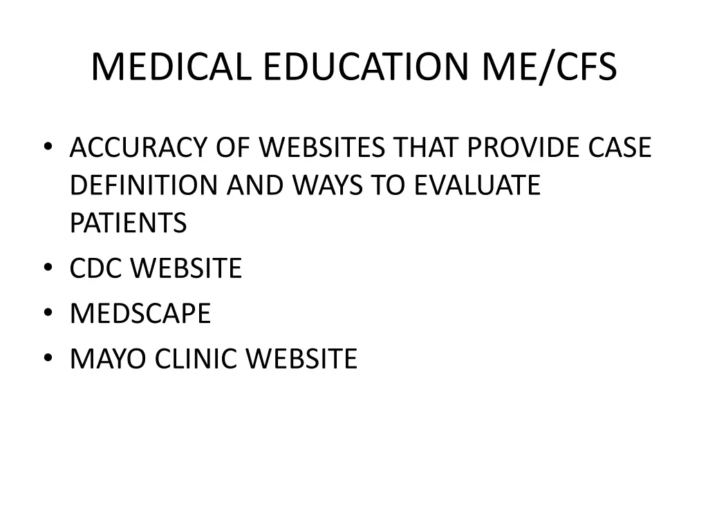 medical education me cfs