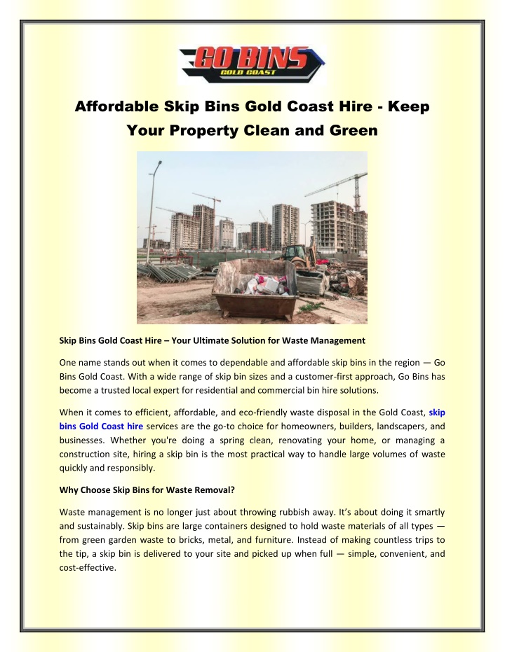 affordable skip bins gold coast hire keep your