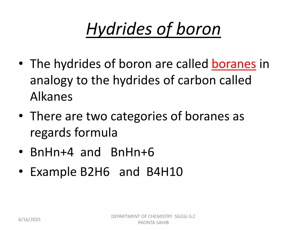 hydrides of boron