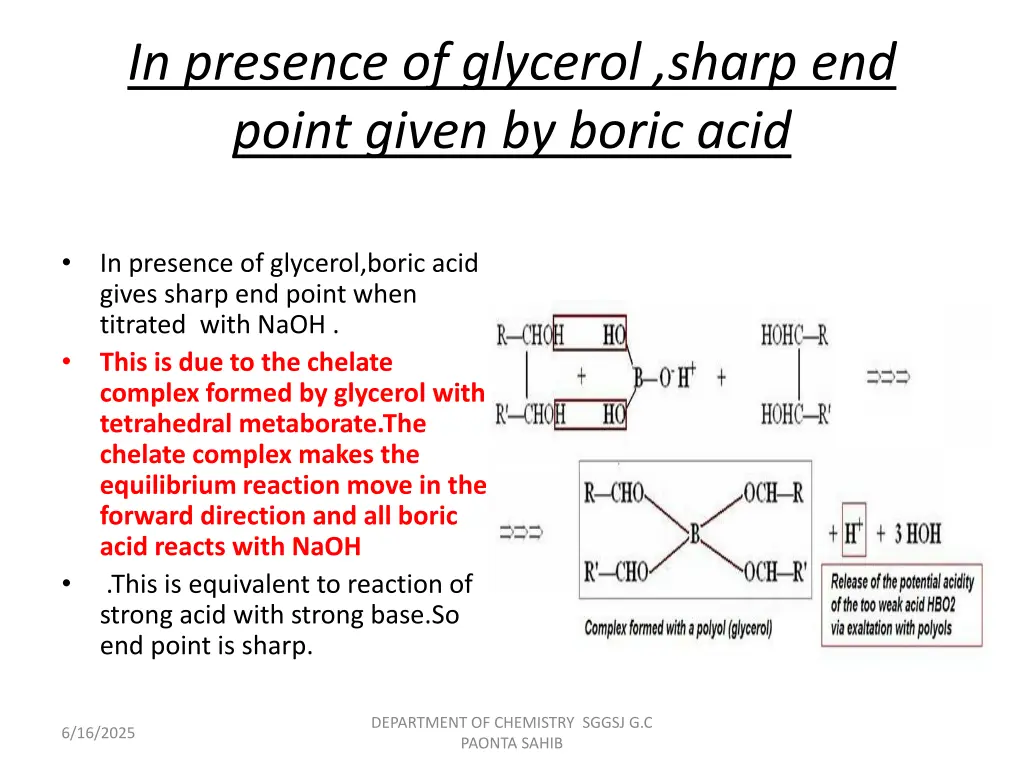 in presence of glycerol sharp end point given