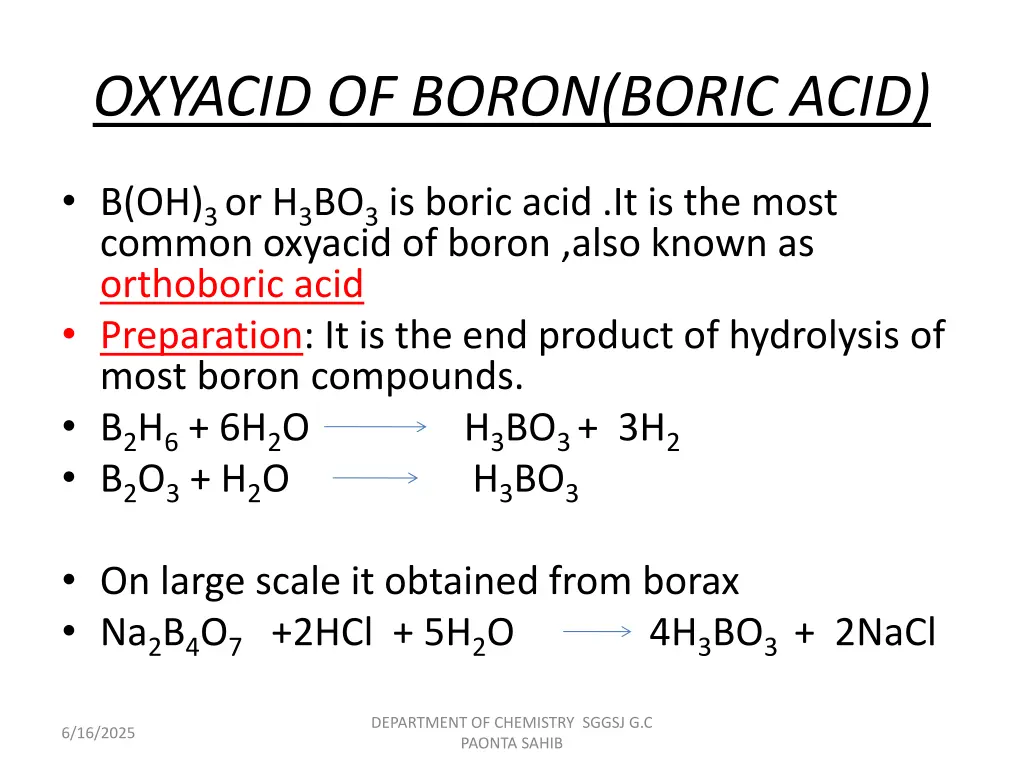 oxyacid of boron boric acid