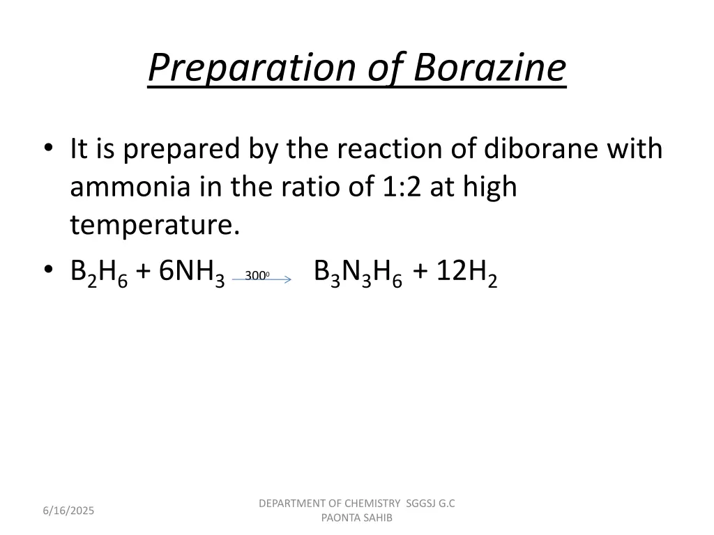 preparation of borazine