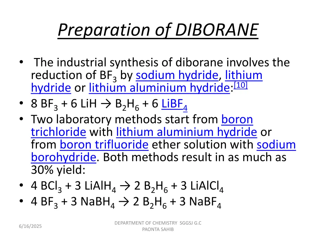 preparation of diborane