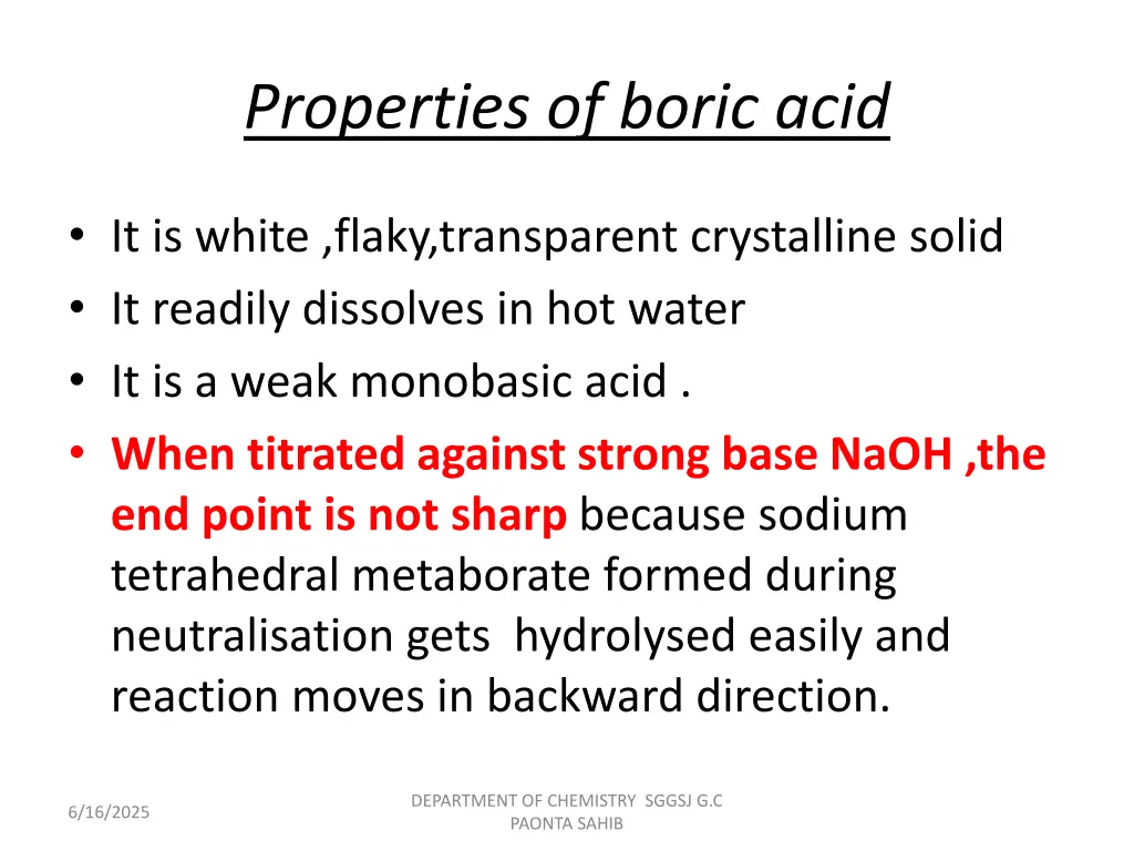 properties of boric acid