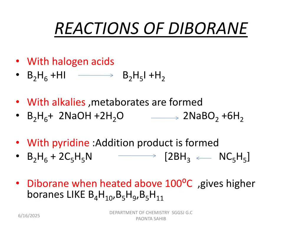 reactions of diborane 1