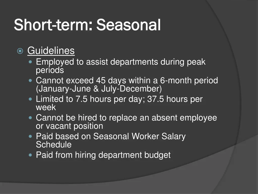 short short term seasonal term seasonal