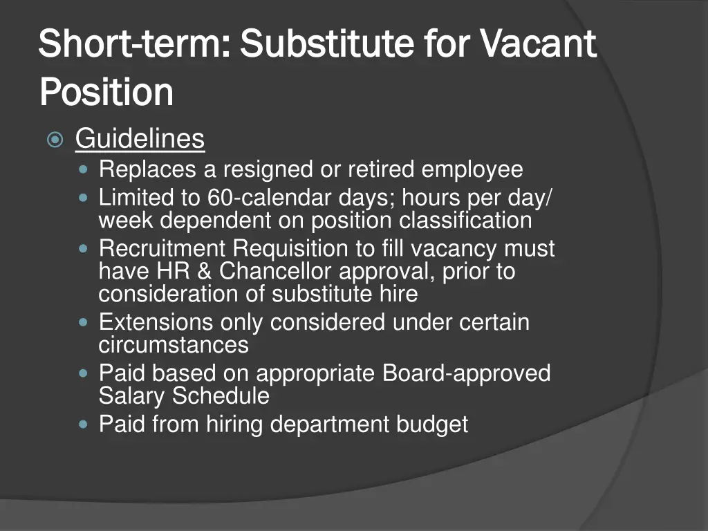 short short term substitute for term substitute