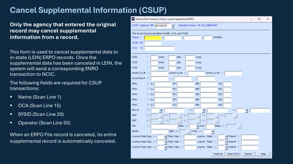 cancel supplemental information csup