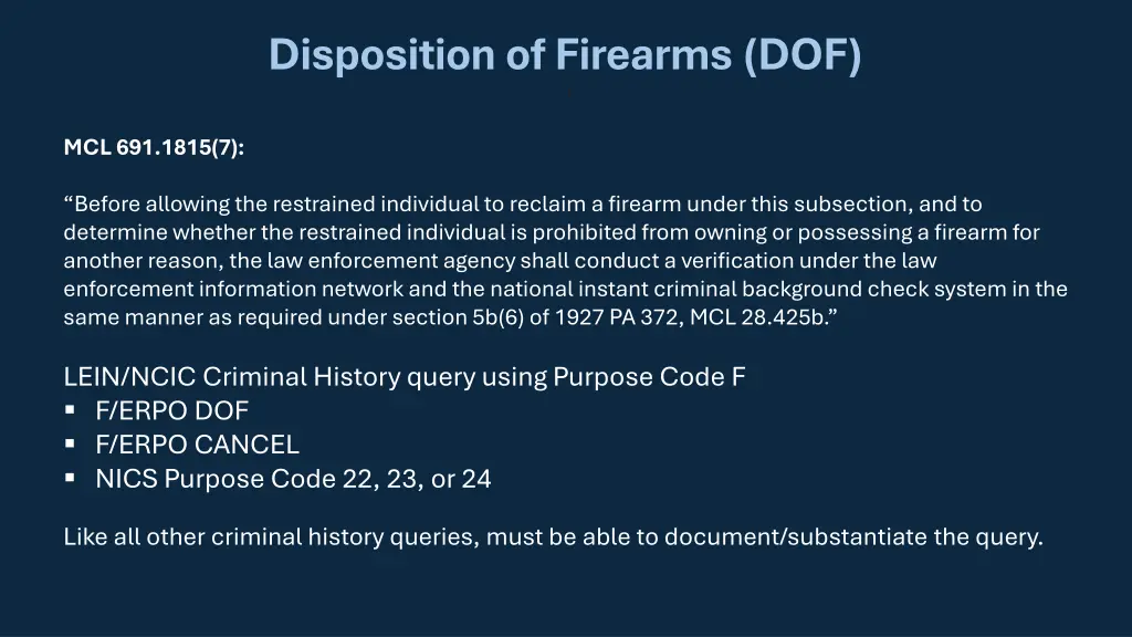 disposition of firearms dof