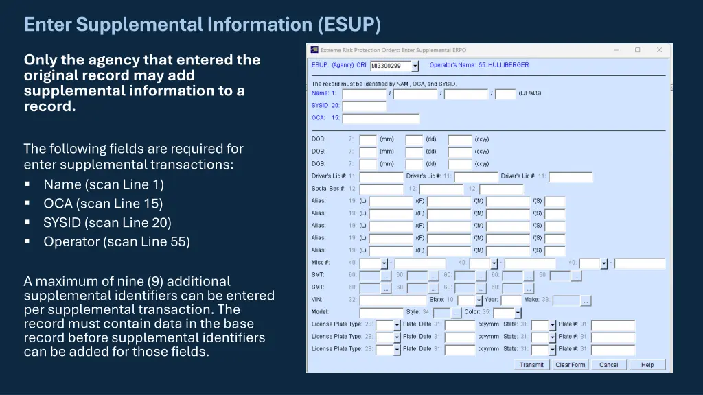 enter supplemental information esup