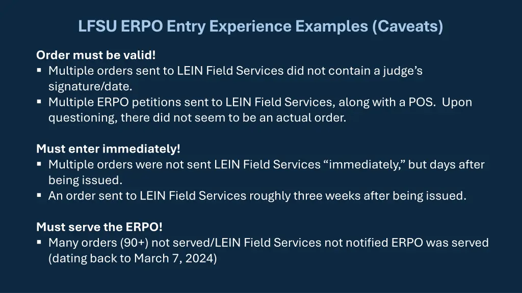 lfsu erpo entry experience examples caveats