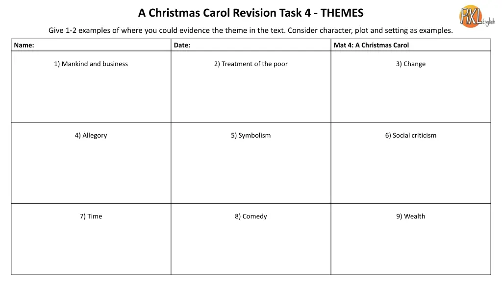 a christmas carol revision task 4 themes