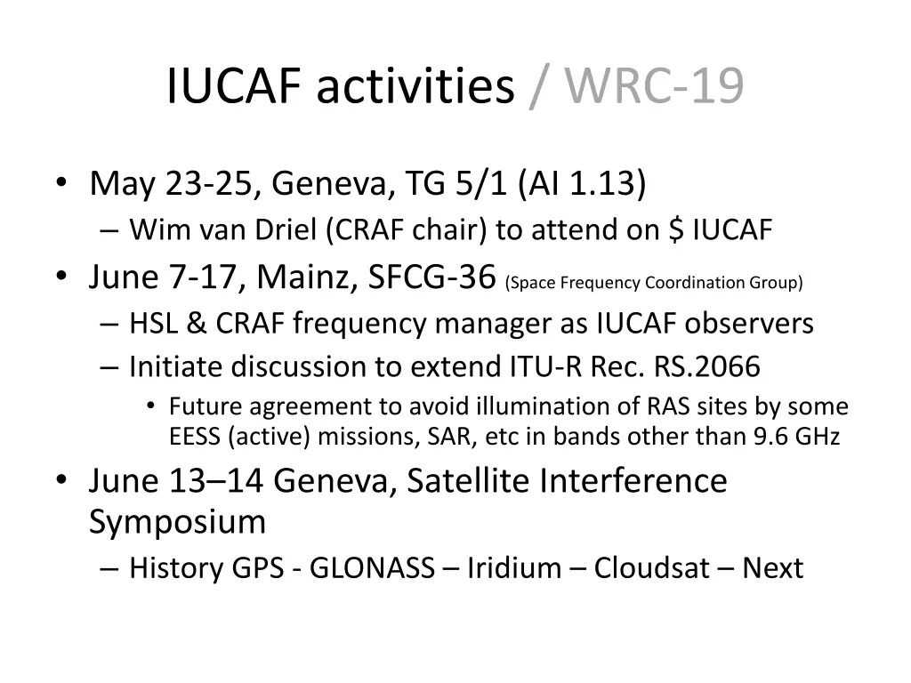 iucaf activities wrc 19