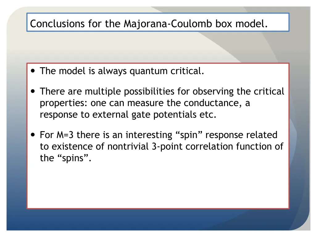 conclusions for the majorana coulomb box model