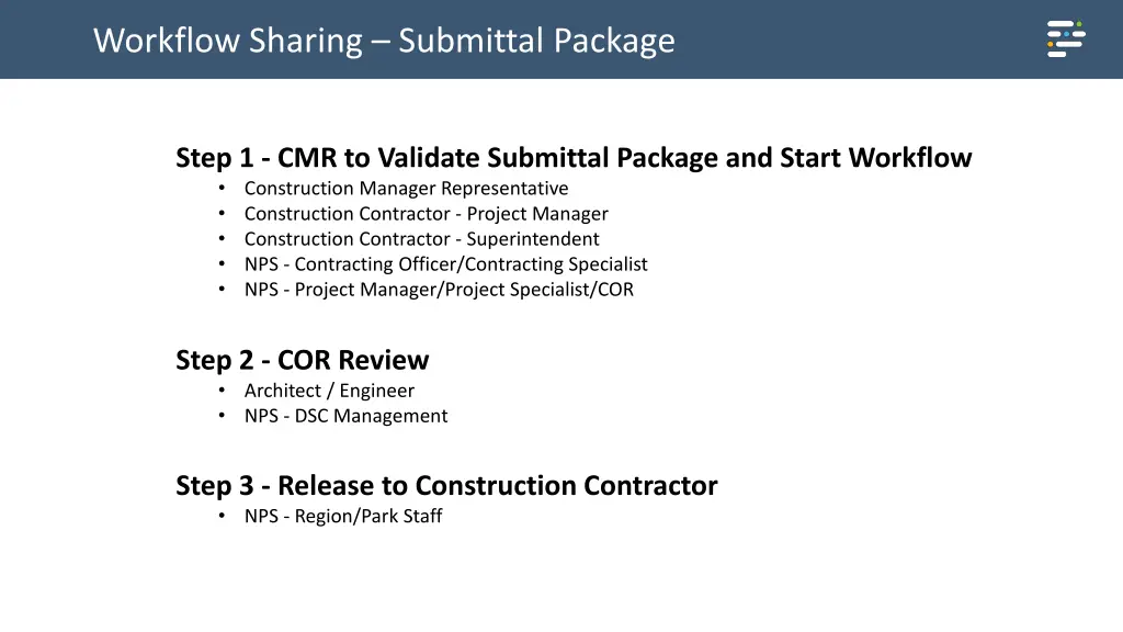 workflow sharing submittal package