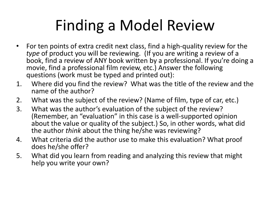 finding a model review