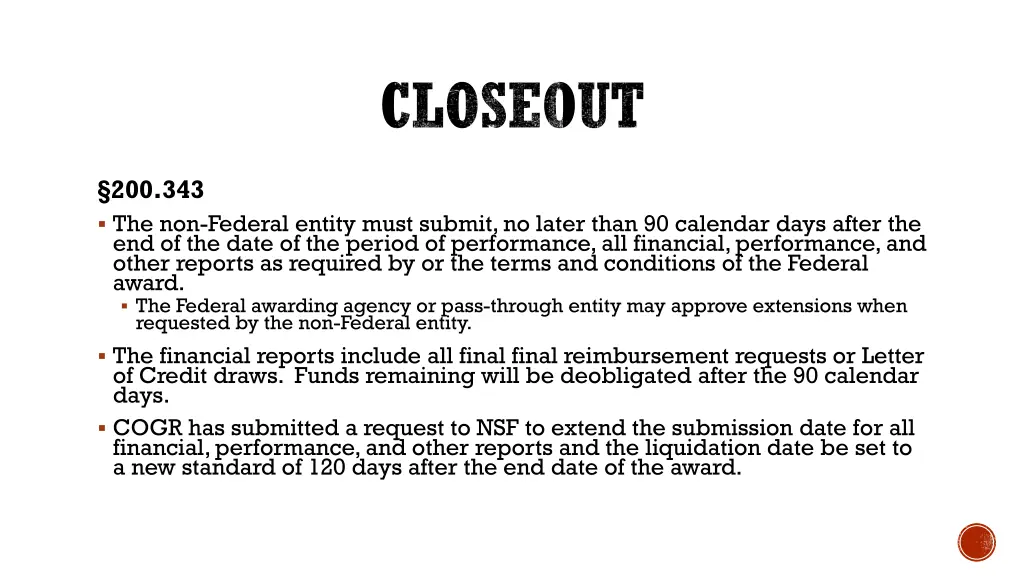 closeout