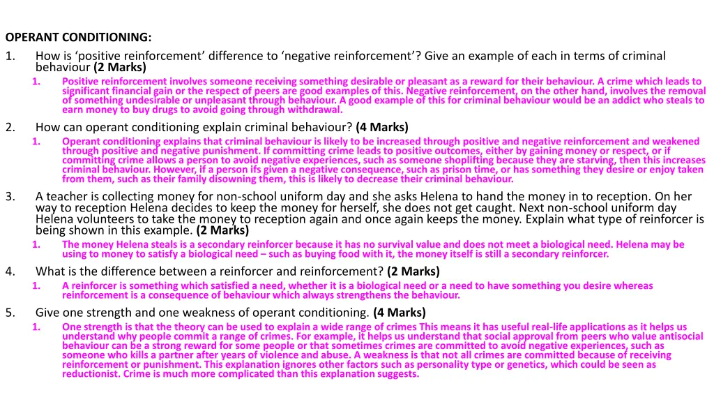operant conditioning 1 how is positive