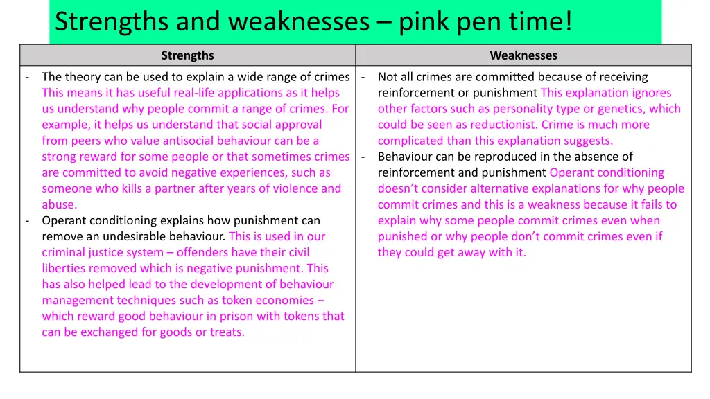 strengths and weaknesses pink pen time