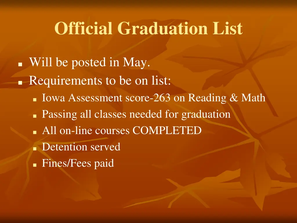 official graduation list