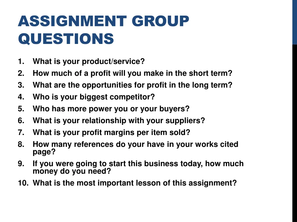 assignment group questions