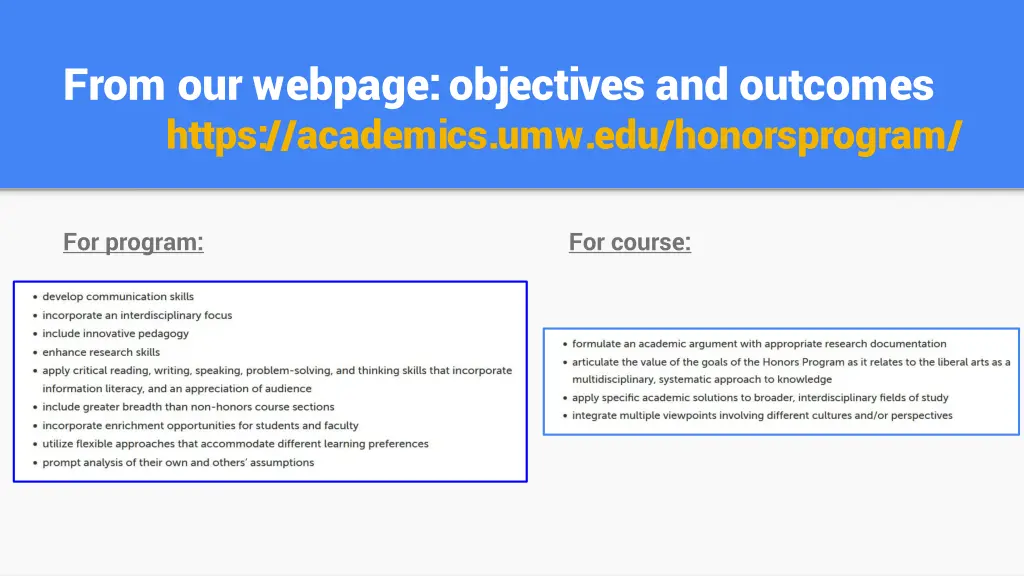 from our webpage objectives and outcomes https