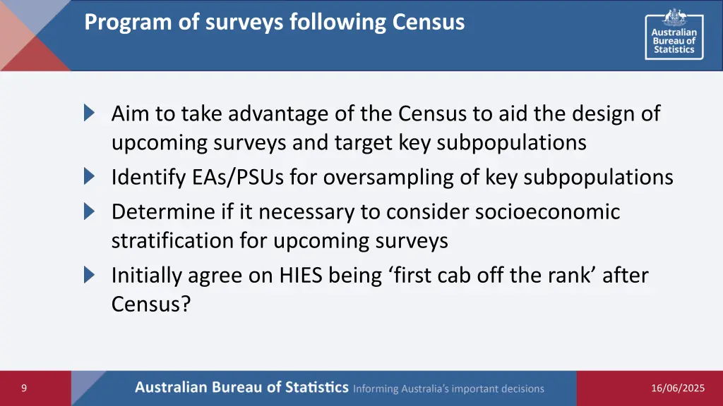 program of surveys following census