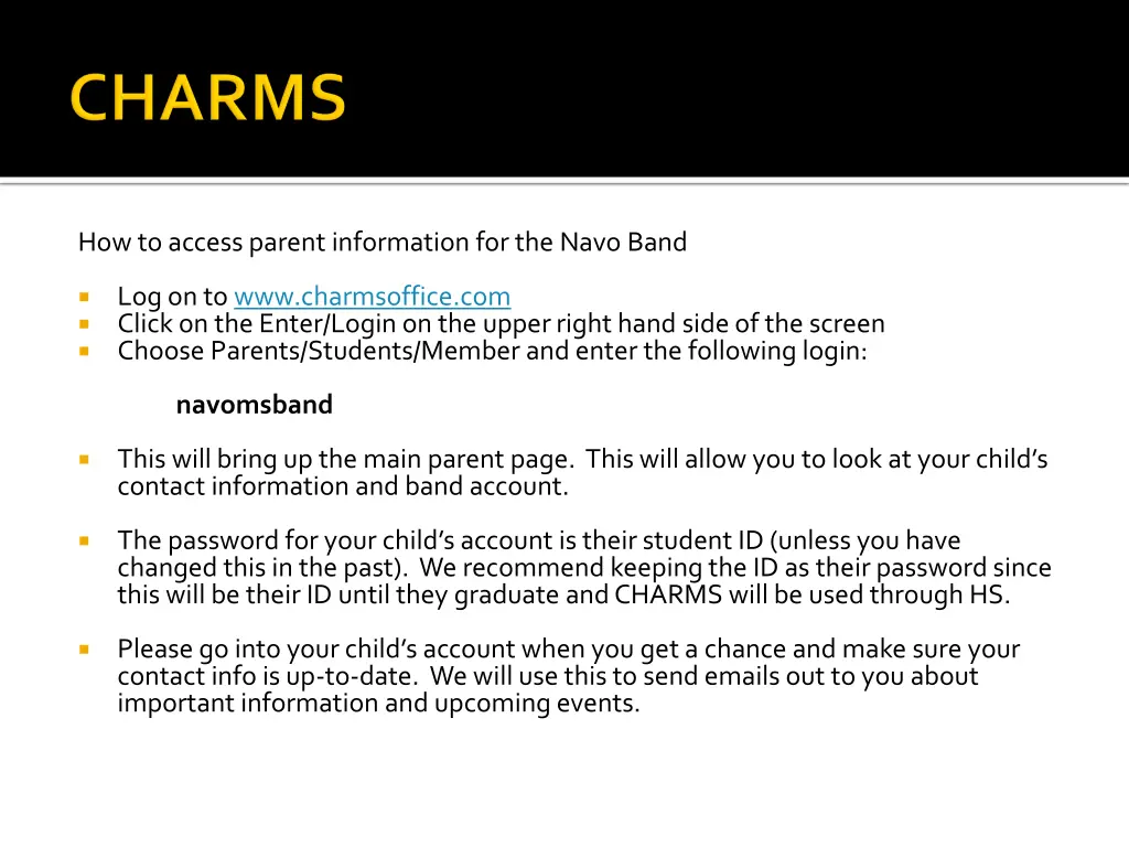 how to access parent information for the navo band