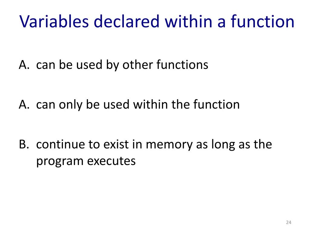 variables declared within a function