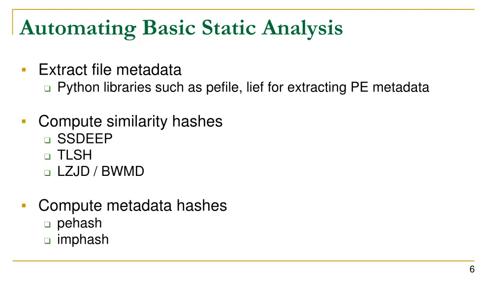 automating basic static analysis