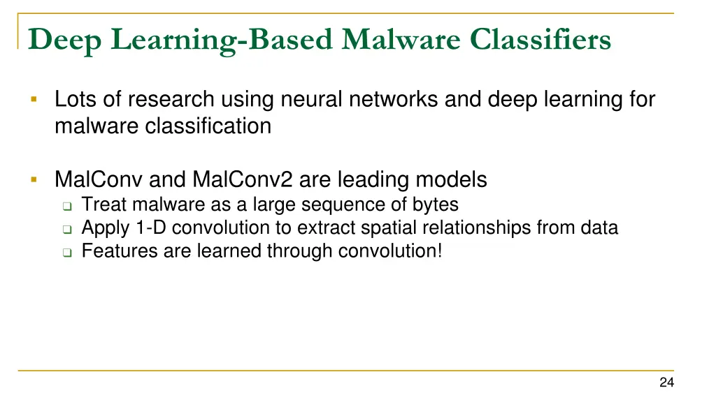 deep learning based malware classifiers