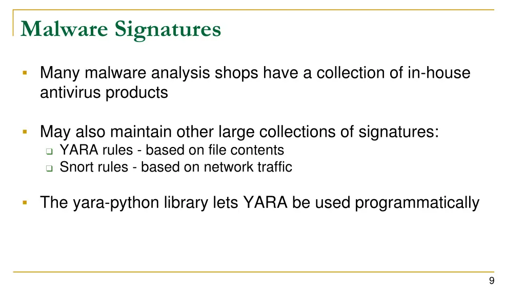 malware signatures