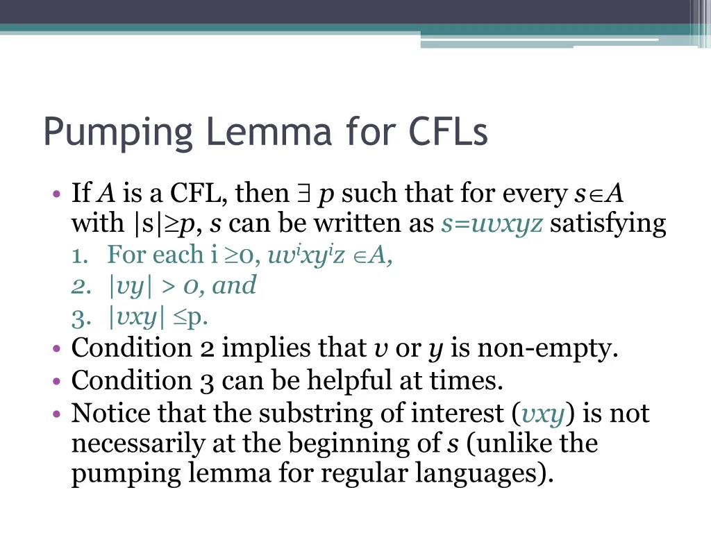 pumping lemma for cfls