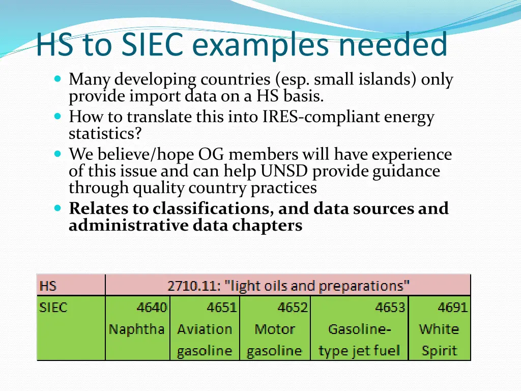 hs to siec examples needed many developing